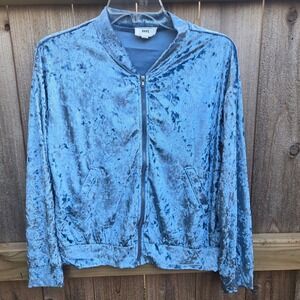 HAVE Womens Blue Crushed Velvet Zip Up Bomber Jacket Size M 930213-VT016